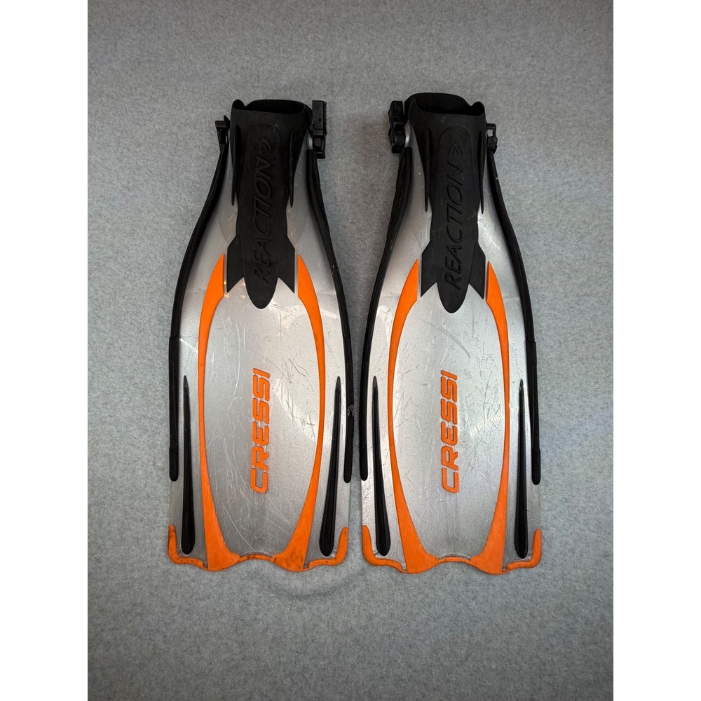 Cressi Reaction Scuba Diving Fins Silver Orange Open Heel Size M-L Italy